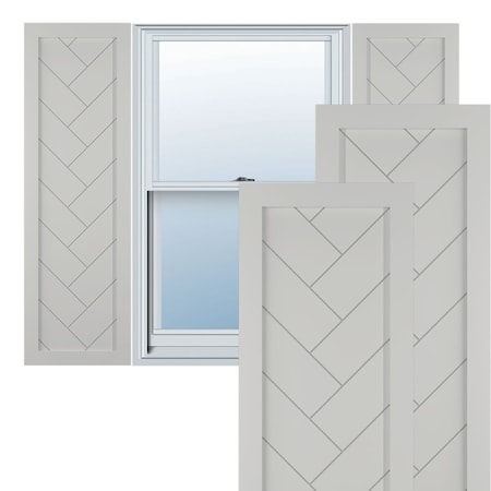 True Fit PVC Single Panel Herringbone Modern Style Fixed Mount Shutters, Hailstorm Gray, 15W X 33H